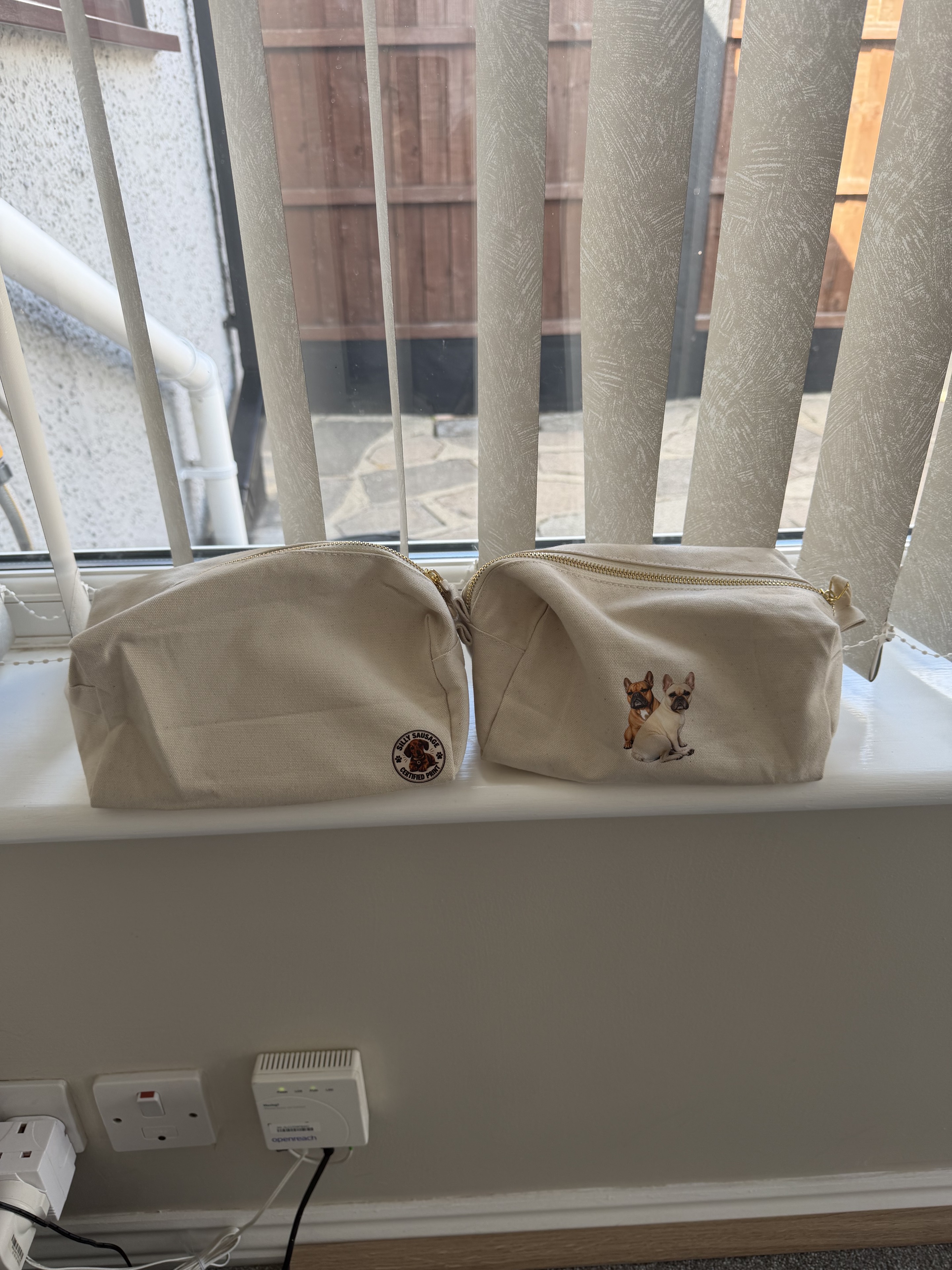 Two real French bulldog portrait pouches